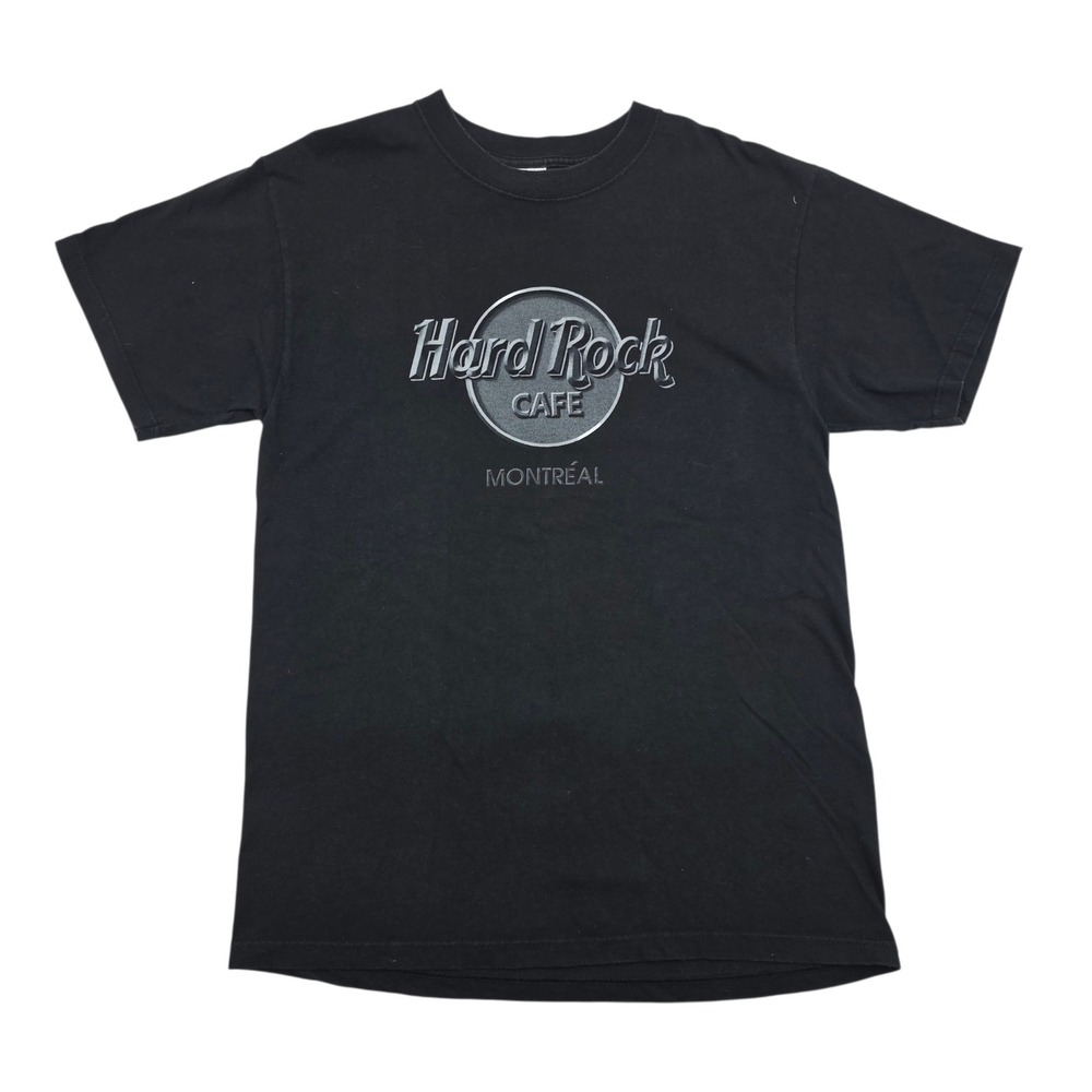 Hard Rock Cafe Montreal Mens T-Shirt Large Black Silver Logo Graphic Tee Large